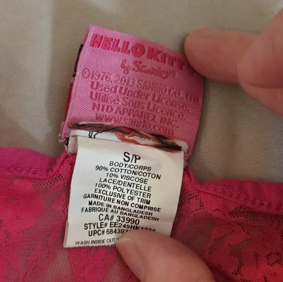 Sanrio | Hello Kitty Heather Gray Racerback Tank with Hot Pink Lace Yoke, Size S - Picture 5 of 7